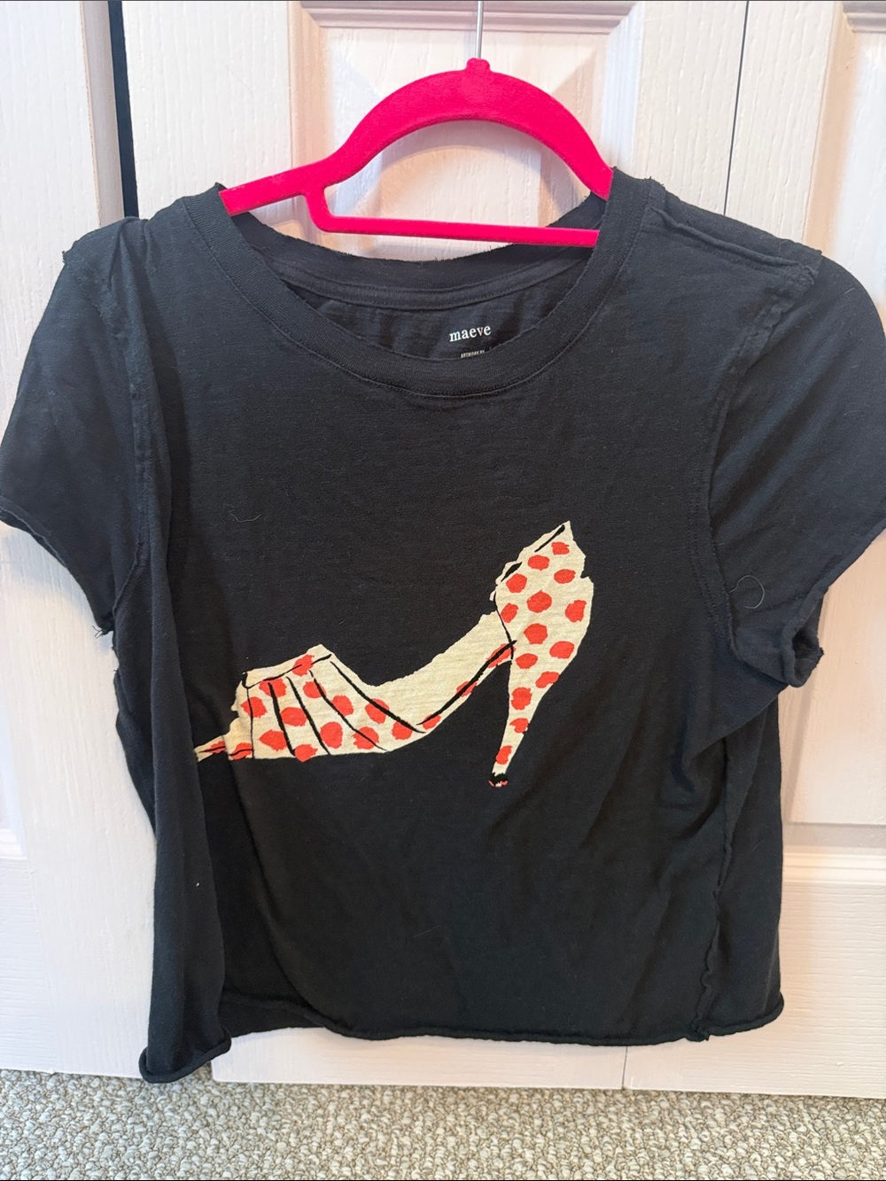 Maeve Black Tee with Cream and Red Polka Dot Heel Graphic